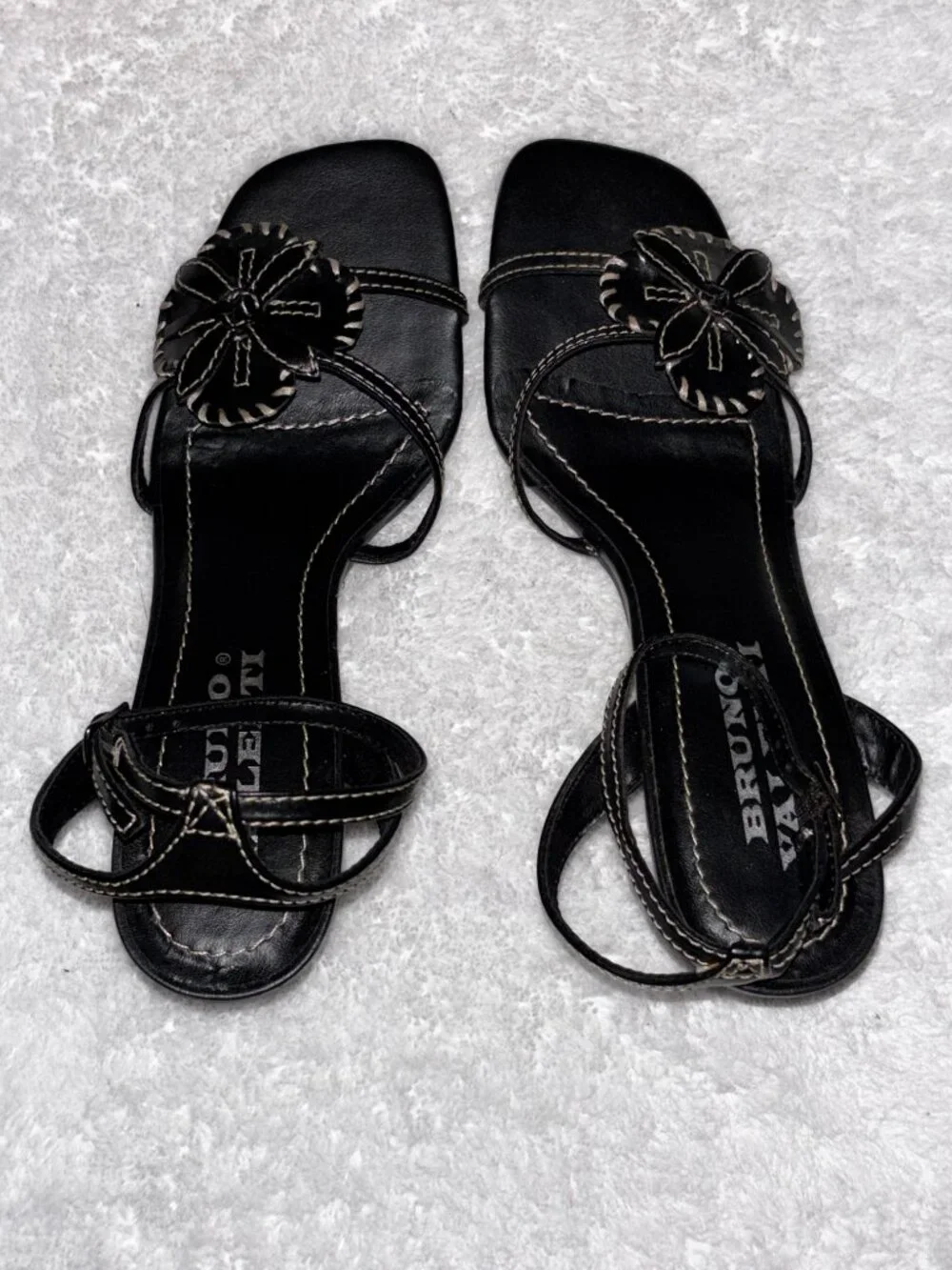 Bruno Valenti Women’s Black Ankle Strap Dress Sandals Floral | Size US 7.5
